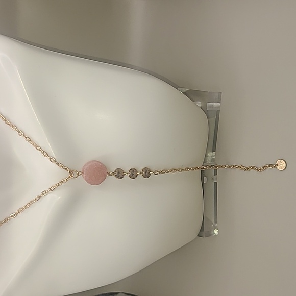 Long gold tone necklace with semi-precious pink stone by Sonoma - Picture 1 of 8